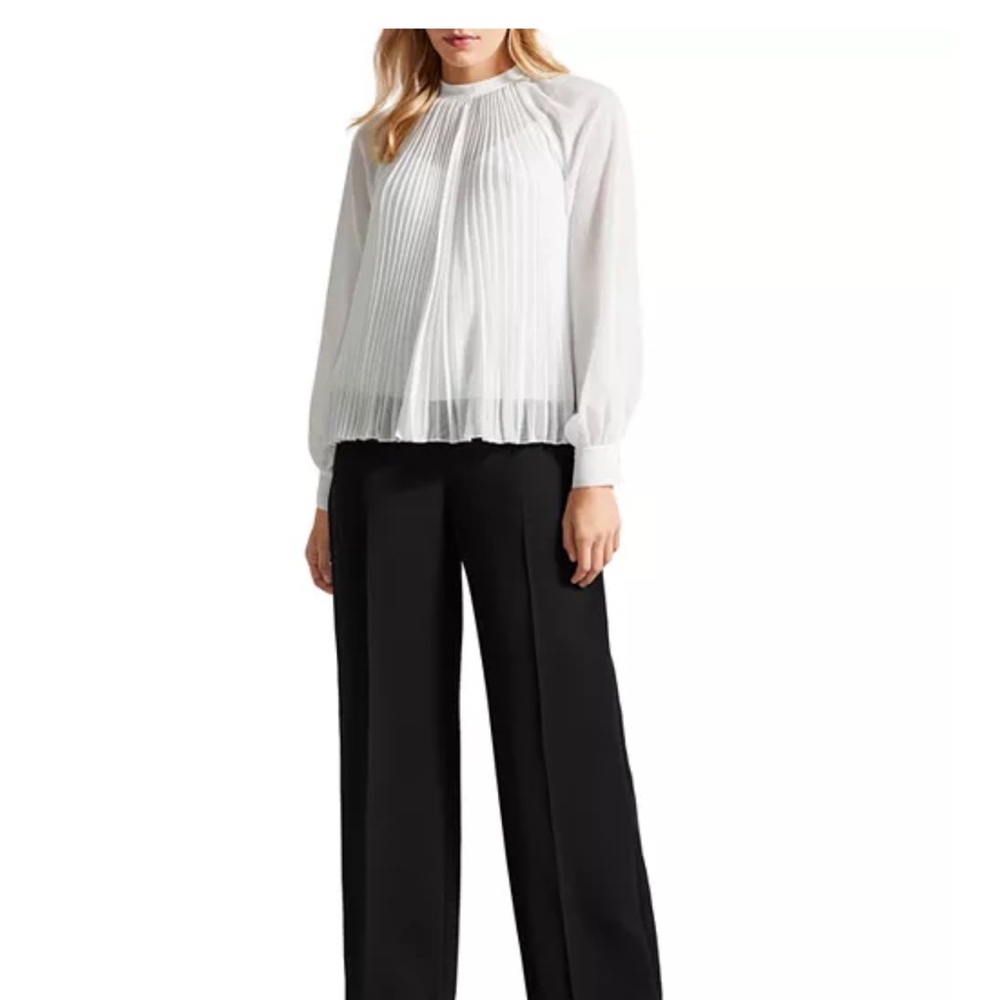 Ted Baker White Pleated Bib Collar Blouse - Picture 3 of 8